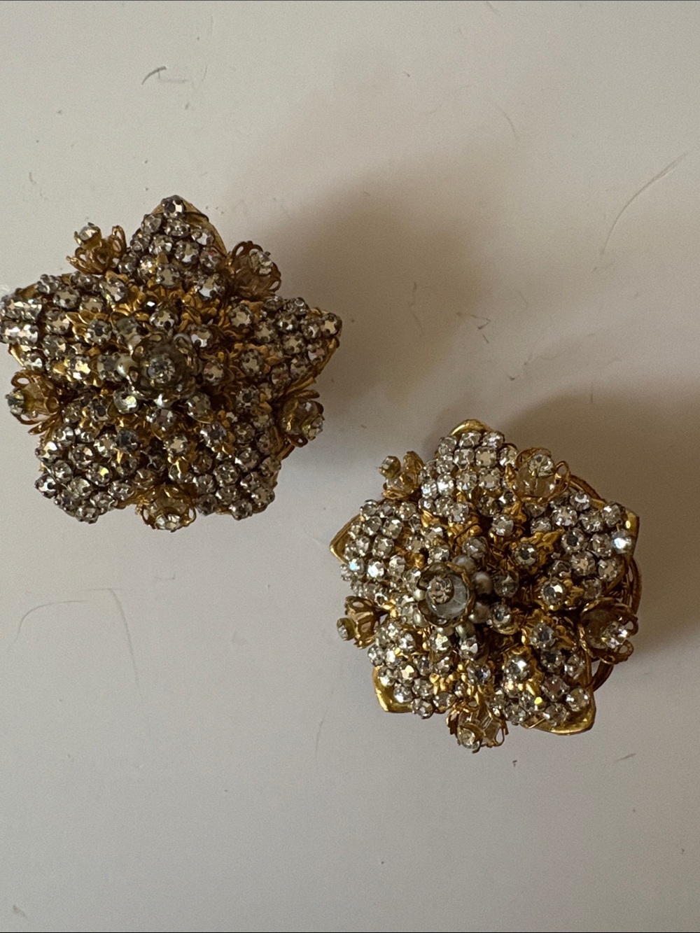 Stanley Hagler NYC Gold Floral Crystal Cluster Clip-On Earrings - Sparkling Gold